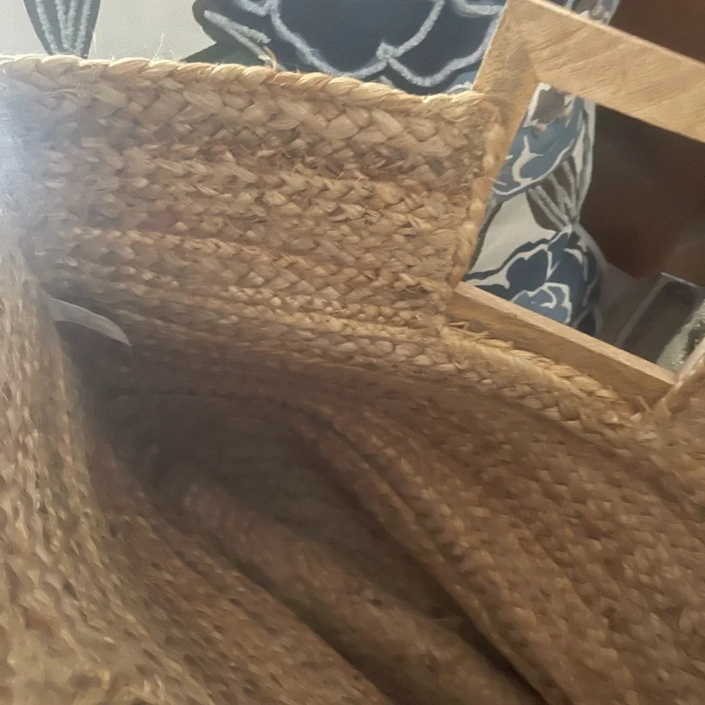 Handwoven Turquoise Floral Jute Tote Bag